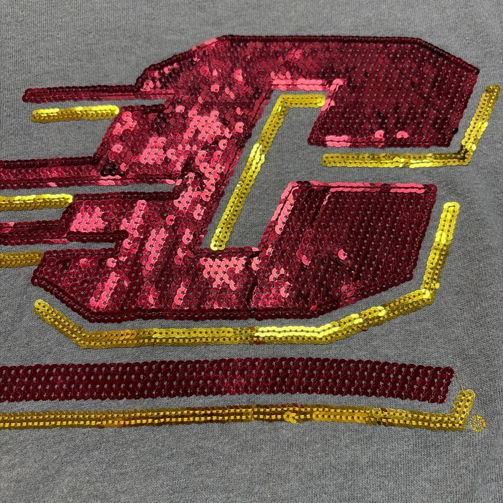 Victoria’s Secret PINK Sequin Crewneck Sweatshirt Gray CMU Gold Bling Logo 0730 - Picture 2 of 4